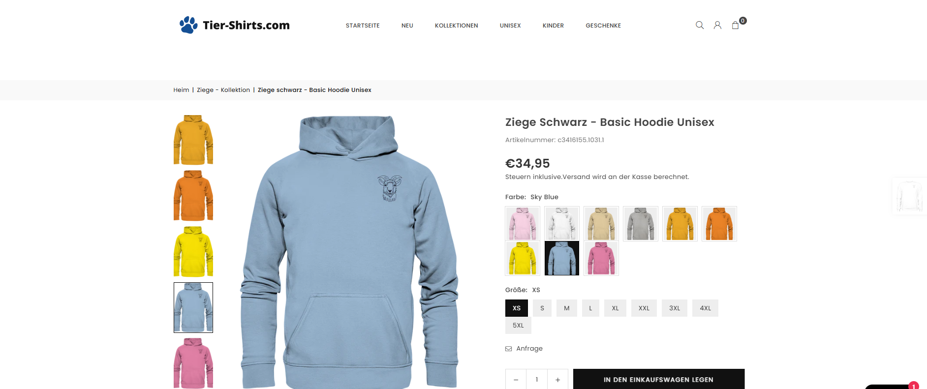 Tier-Shirts.com, Screenshot